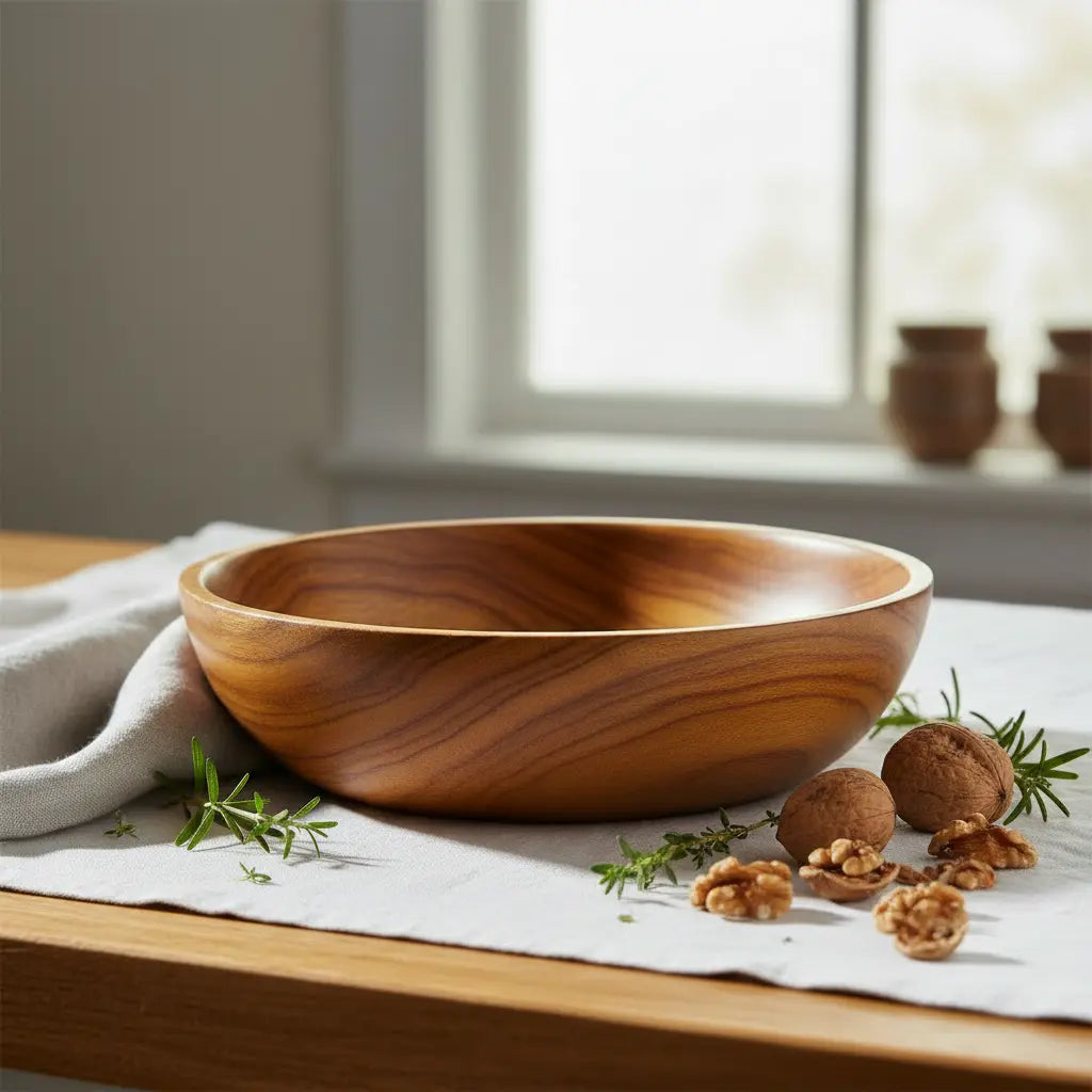 Handmade Teak Serving Bowl: Enhance Your Culinary Experience with Natural Elegance